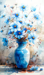 Beautiful blue flowers on a white background. Watercolor illustration. - 797450069