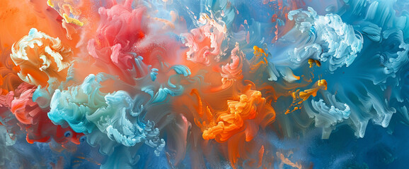 Fototapeta na wymiar Coral and aquamarine dance in harmony, painting the canvas of existence with a tranquil melody of liquid color in high-definition brilliance.