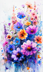 Colorful flowers watercolor painting on white background. - 797450420