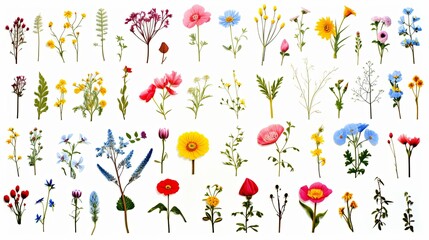 A variety of flowers on a white background