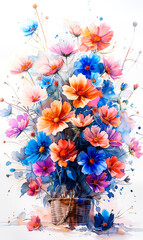 Bouquet of colorful flowers in a basket on a white background - 797450647