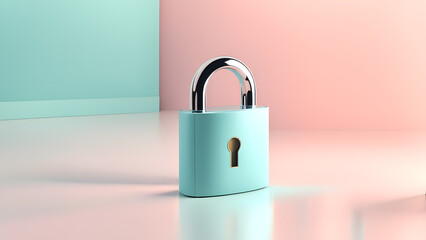 A blue lock with a keyhole sits on a white surface