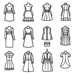 Fashion icon, clothing icon, dress icon, business icon, fashionable icon, accessory icon, icon, icons, set, vector, symbol, travel, sign, hotel, illustration, tourism, car, fashion, pictogram