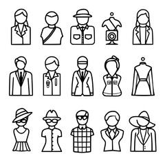 Fashion icon, clothing icon, dress icon, business icon, fashionable icon, accessory icon, icon, icons, set, vector, symbol, travel, sign, hotel, illustration, tourism, car, fashion, pictogram