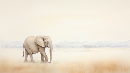 An elephant walking through the savanna.