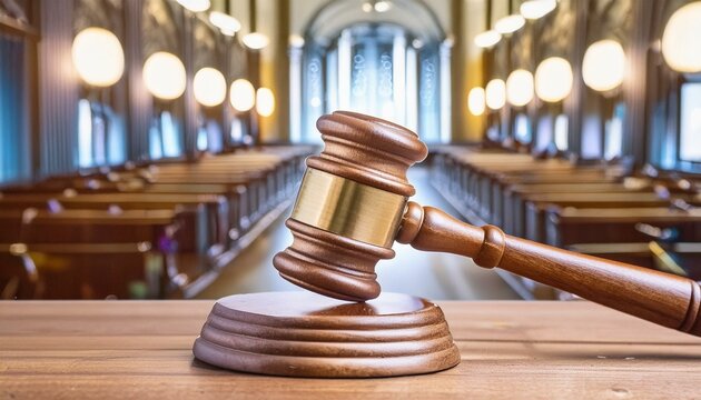 visual concept featuring a gavel in a courtroom, symbolizing the essence of law and authority