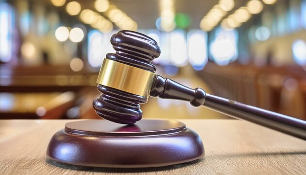 visual concept featuring a gavel in a courtroom, symbolizing the essence of law and authority