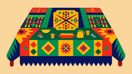 Vibrant patterns and symbols decorate the tablecloth paying homage to the rich cultural heritage of Juneteenth.. Vector illustration