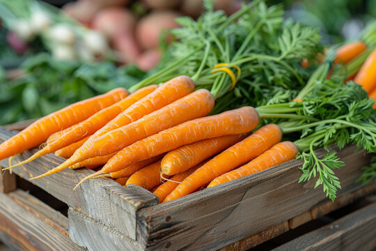 A cluster of vibrant orange carrots, their slender shapes contrasting beautifully with the bright backdrop, offering sweet crunchiness and beta-carotene richness.