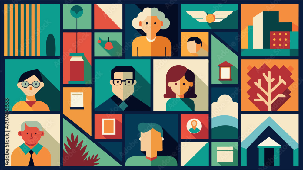 Poster each square is a mosaic of memories inspired by stories passed down from generation to generation.. 