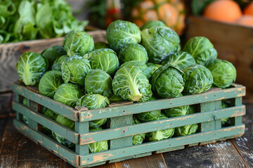 A bunch of vibrant green Brussels sprouts, their compact forms contrasting beautifully with the bright backdrop, promising nutty flavor and tender texture.