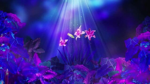 Psychedelic fractal cornucopia tropical flowers abstract art animation.