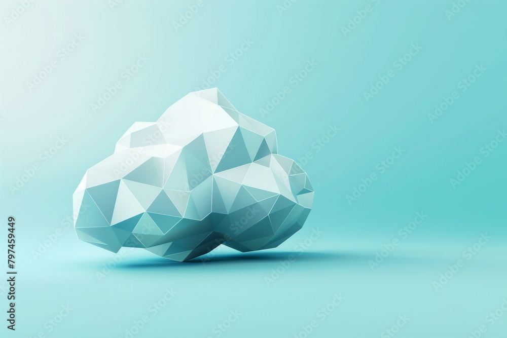 Poster a geometric cloud built from triangular wireframe elements, emphasizing its structured and modular n