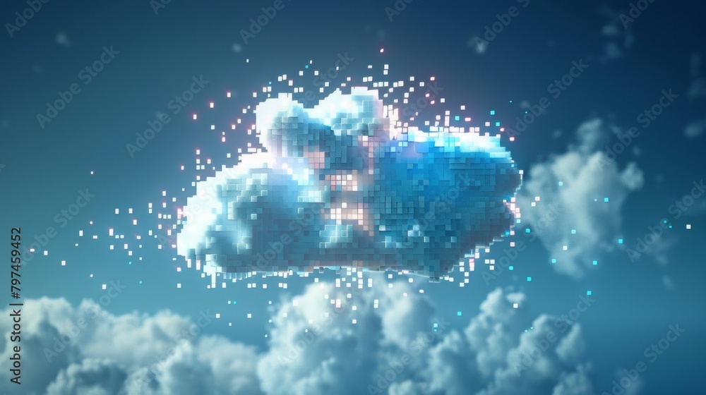 Poster a geometric cloud built from triangular wireframe elements, emphasizing its structured and modular n