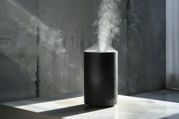 aromatherapy diffuser with sleek design, emitting a soft mist against a minimalist background