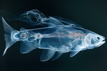 X-ray photography of salmon while swimming in the deep sea In a professional studio atmosphere