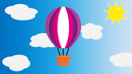 Globo aerostático en un cielo con algunas nubes