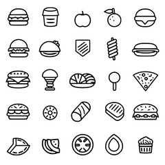 Food icon, menu icon, restaurant icon, dinner icon, kitchen icon, silhouette icon, banquet icon, bar icon, catering icon, fish icon, hamburger icon, food, cake, icon, vector, coffee, set, illustration
