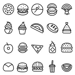 Food icon, menu icon, restaurant icon, dinner icon, kitchen icon, silhouette icon, banquet icon, bar icon, catering icon, fish icon, hamburger icon, food, cake, icon, vector, coffee, set, illustration