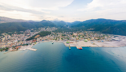Igoumenitsa, Greece. Igoumenitsa is a coastal small town in northwestern Greece. Port. Aerial view