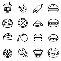 Food icon, menu icon, restaurant icon, dinner icon, kitchen icon, silhouette icon, banquet icon, bar icon, catering icon, fish icon, hamburger icon, food, cake, icon, vector, coffee, set, illustration