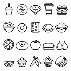 Food icon, menu icon, restaurant icon, dinner icon, kitchen icon, silhouette icon, banquet icon, bar icon, catering icon, fish icon, hamburger icon, food, cake, icon, vector, coffee, set, illustration