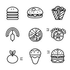 Food icon, menu icon, restaurant icon, dinner icon, kitchen icon, silhouette icon, banquet icon, bar icon, catering icon, fish icon, hamburger icon, food, cake, icon, vector, coffee, set, illustration