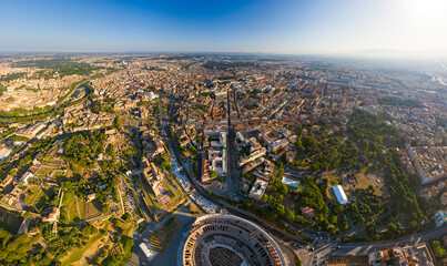 Rome, Italy. Roman forum. The city is at your fingertips. Panorama of the city on a summer morning....
