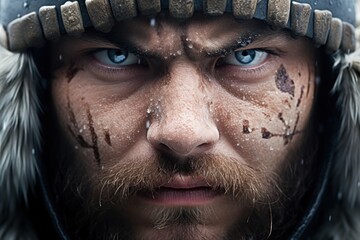 a man with blue eyes and beard wearing a hoodie