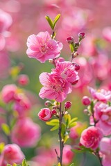 Naklejka premium A bunch of pink flowers are in a field