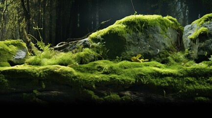 a mossy rock in the woods