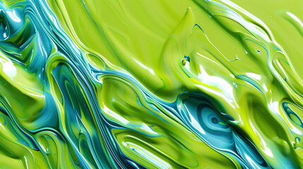 Macro showcase of vibrant lime green and electric blue oil paints, highlighting modern art's energy.