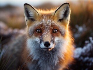 a fox with snow on its face