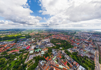 Helsingborg, Sweden. Panorama of the city in summer. Aerial view