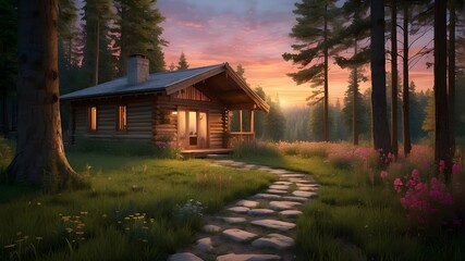 # Photorealistic Images prompt"An enchanting holiday home nestled in the heart of nature. The house is a charming wooden cabin with a spacious front porch adorned with blooming flowers and surrounded 