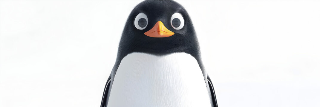 Penguin Perspective A Captivating 3D Render of the Linux Penguin on a White Canvas, Cute Black and White Toy Cartoon Penguin on a white background. 