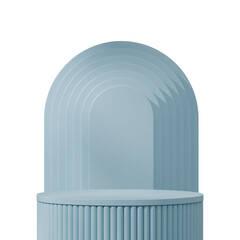 light blue cylinder podium in square, arch backdrop 3d rendering of transparent background
