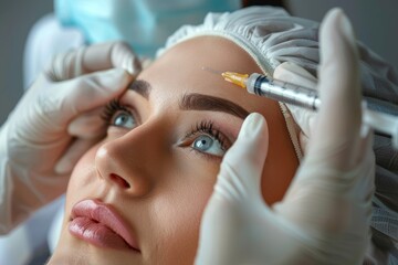 Naklejka premium Specialist filler injection. aesthetic treatment for lower eye lid at beauty clinic