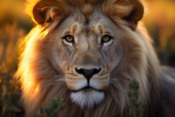 a lion looking at the camera