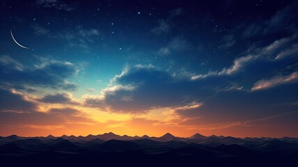 Fototapeta premium Desert nightscape with sand dunes and a starry sky, capturing the tranquil beauty of twilight