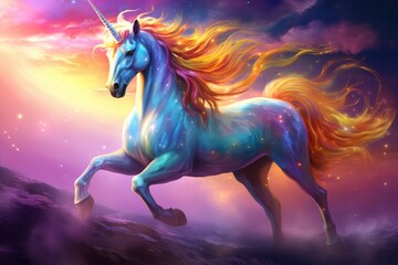 a unicorn with rainbow mane and tail