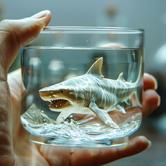 shark in glass of water, AI generated - obrazy, fototapety, plakaty