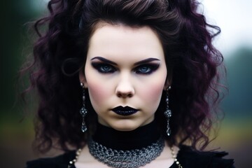 Fototapeta premium a woman with dark hair and black makeup