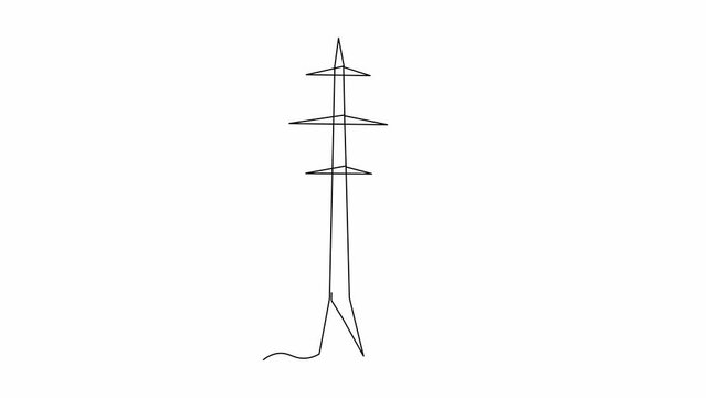 Self drawing animation with one continuous line draw, logo, abstract High-voltage pole, power line, electricity, transformer