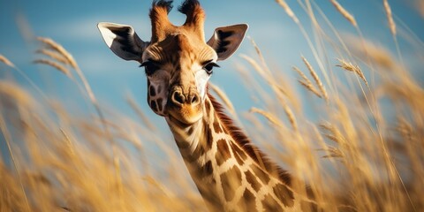 a giraffe in tall grass