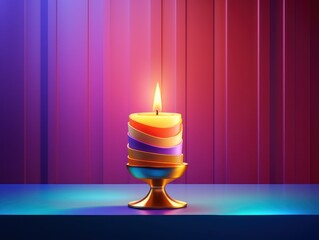a colorful candle on a stand