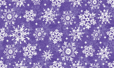 Naklejka na ściany i meble Vector hand drawn violet Christmas seamless pattern with vintage white snowflakes and stars
