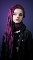 a girl with purple hair and a scarf