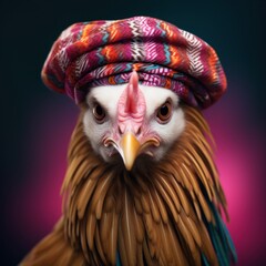 a chicken wearing a hat