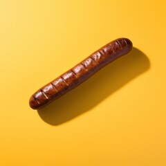 a long brown sausage on a yellow surface